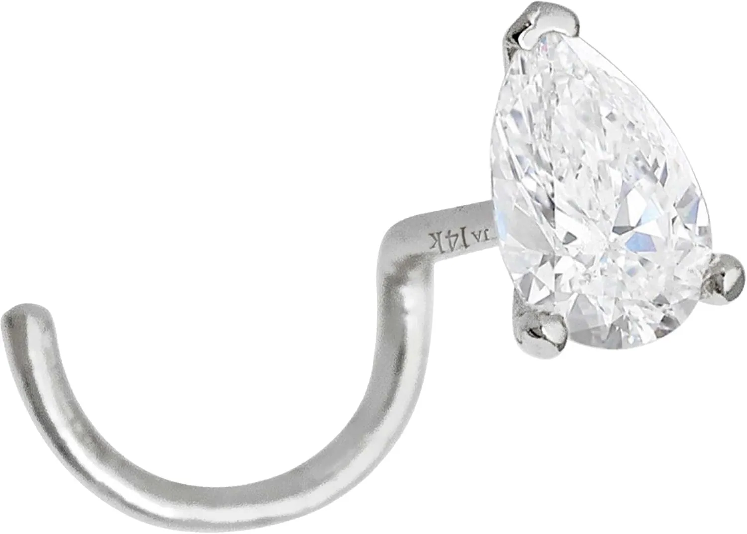 Pear Shape Moissanite 14K Gold Nose Screw Stud 22G Screw-end Nose Ring Stud V-prong set Teardrop Gemstone Unisex Stud