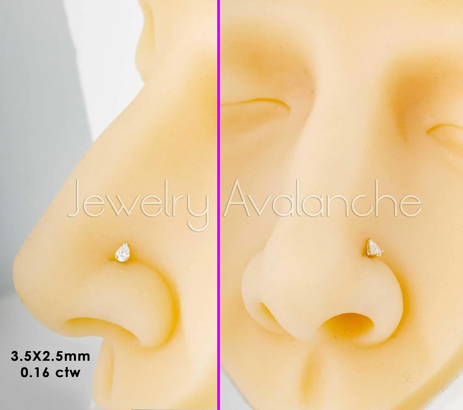 Pear Shape Moissanite 14K Gold Nose Screw Stud 22G Screw-end Nose Ring Stud V-prong set Teardrop Gemstone Unisex Stud