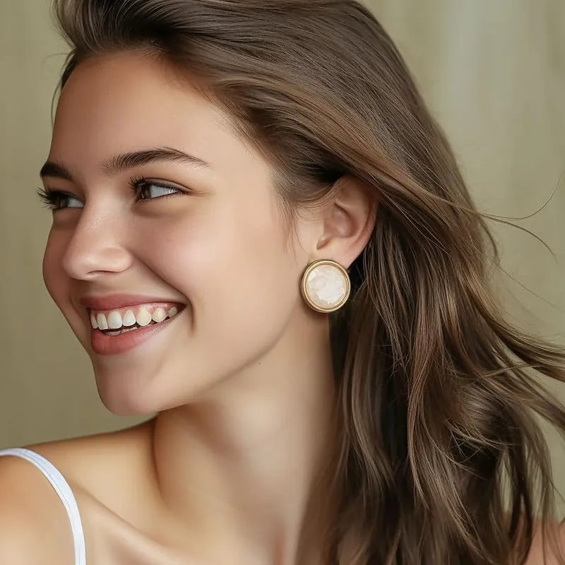 Pearl Stud Earrings for Women, Faux Large Gold Pearl Earrings Studs, Dainty White Big Pearl Earrings Pearl Statement Earrings Gold Studs