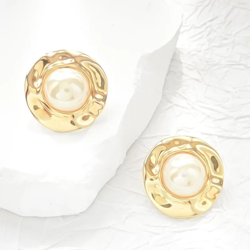 Pearl Stud Earrings for Women, Faux Large Gold Pearl Earrings Studs, Dainty White Big Pearl Earrings Pearl Statement Earrings Gold Studs
