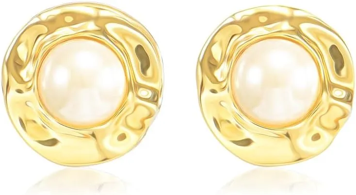 Pearl Stud Earrings for Women, Faux Large Gold Pearl Earrings Studs, Dainty White Big Pearl Earrings Pearl Statement Earrings Gold Studs