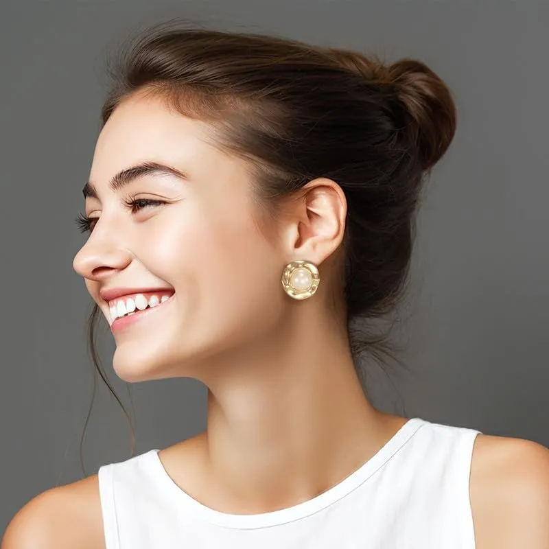 Pearl Stud Earrings for Women, Faux Large Gold Pearl Earrings Studs, Dainty White Big Pearl Earrings Pearl Statement Earrings Gold Studs