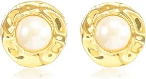 Pearl Stud Earrings for Women, Faux Large Gold Pearl Earrings Studs, Dainty White Big Pearl Earrings Pearl Statement Earrings Gold Studs