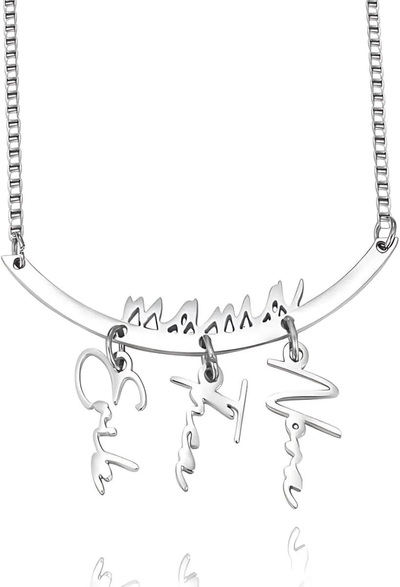 Personalized Mama Necklace Custom 1 2 3 4 5 6 7 Family Name Mother Daughter Necklace for Mom Women Mothers Day Customized Jewelry Gifts Grandma Necklaces with Names Mom Daughters Pendant