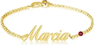 Personalized Name Bracelet or Anklet Bracelet with CZ Birthstone 925 Sterling Silver /10K/14K/18K Custom Names Birthstone Bracelet Anklets Dainty Jewelry Birthday Gifts for Women