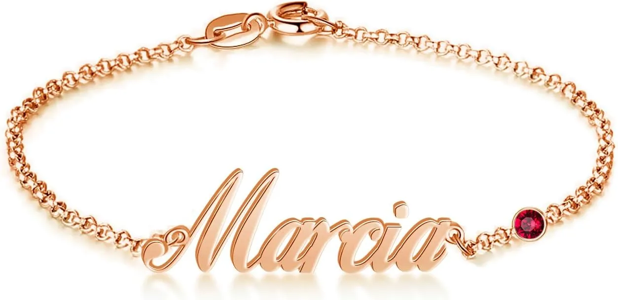 Personalized Name Bracelet or Anklet Bracelet with CZ Birthstone 925 Sterling Silver /10K/14K/18K Custom Names Birthstone Bracelet Anklets Dainty Jewelry Birthday Gifts for Women