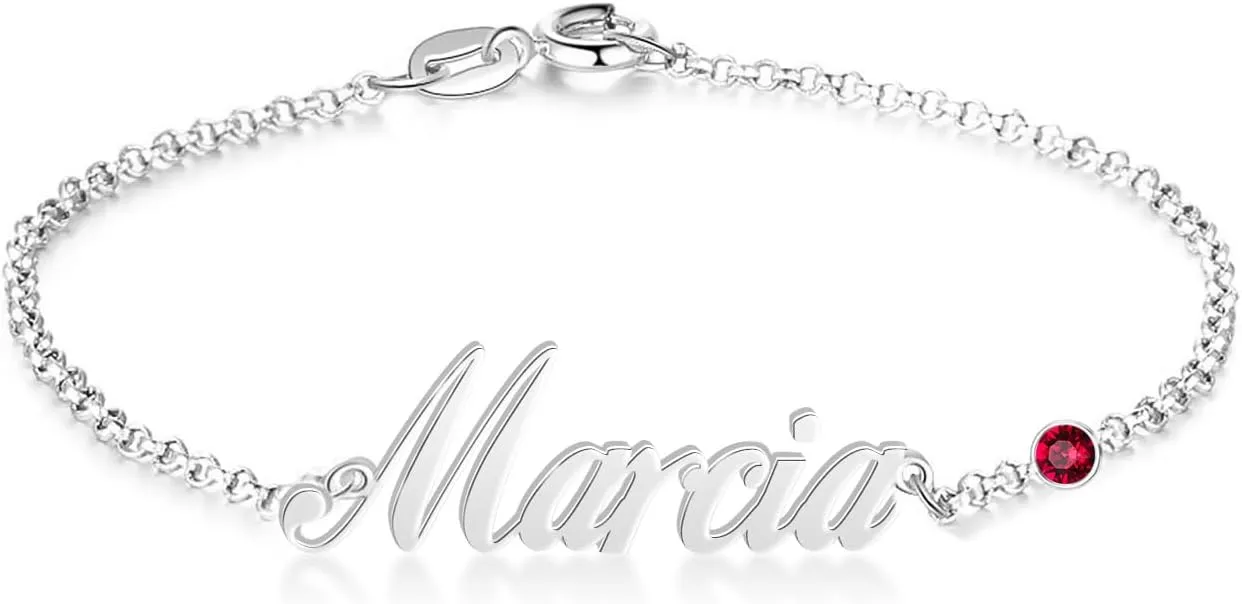 Personalized Name Bracelet or Anklet Bracelet with CZ Birthstone 925 Sterling Silver /10K/14K/18K Custom Names Birthstone Bracelet Anklets Dainty Jewelry Birthday Gifts for Women