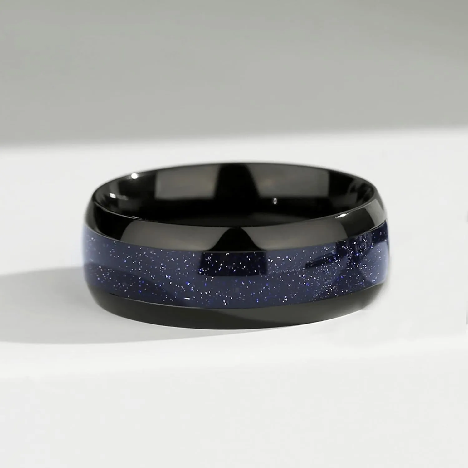 Personalized Promise Rings for Couples, Black Matching Rings for Couples, Engraved Kite Cut Shaped Blue Sandstone Ring, Custom Matching Couple Rings Set, His and Her Engagement Ring for Couples