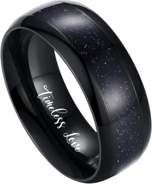 Personalized Promise Rings for Couples, Black Matching Rings for Couples, Engraved Kite Cut Shaped Blue Sandstone Ring, Custom Matching Couple Rings Set, His and Her Engagement Ring for Couples