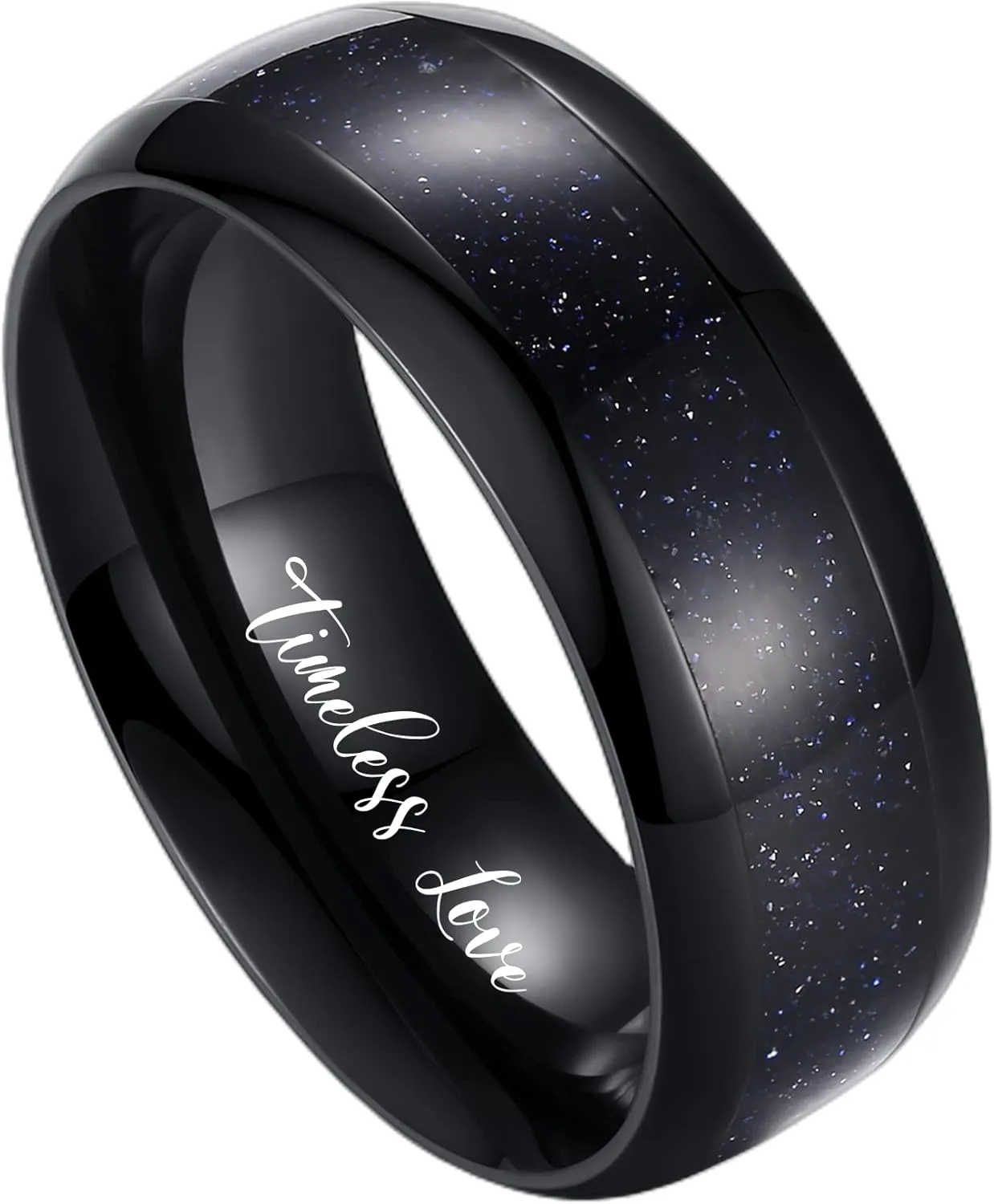Personalized Promise Rings for Couples, Black Matching Rings for Couples, Engraved Kite Cut Shaped Blue Sandstone Ring, Custom Matching Couple Rings Set, His and Her Engagement Ring for Couples