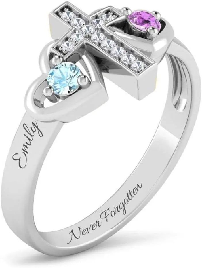 Personalized Promise Rings For HerCustom Couples Name Ring W/ 2 Simulated BirthstonesMother Rings- Stunning Sterling Silver Engagement And Wedding BandsValentine's Day Gift For Women. Sparkling Cubic