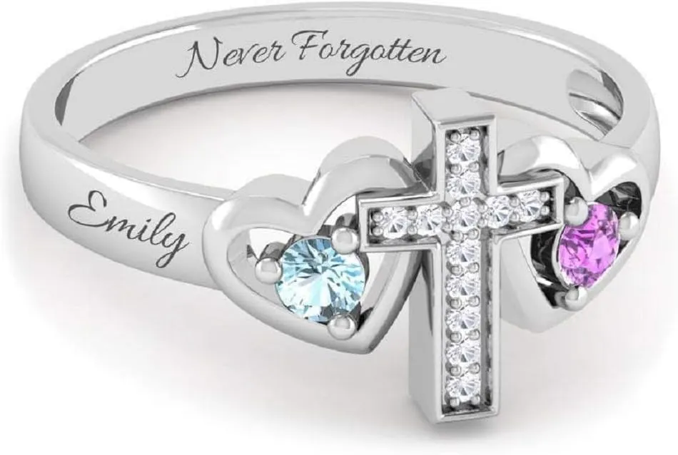 Personalized Promise Rings For HerCustom Couples Name Ring W/ 2 Simulated BirthstonesMother Rings- Stunning Sterling Silver Engagement And Wedding BandsValentine's Day Gift For Women. Sparkling Cubic