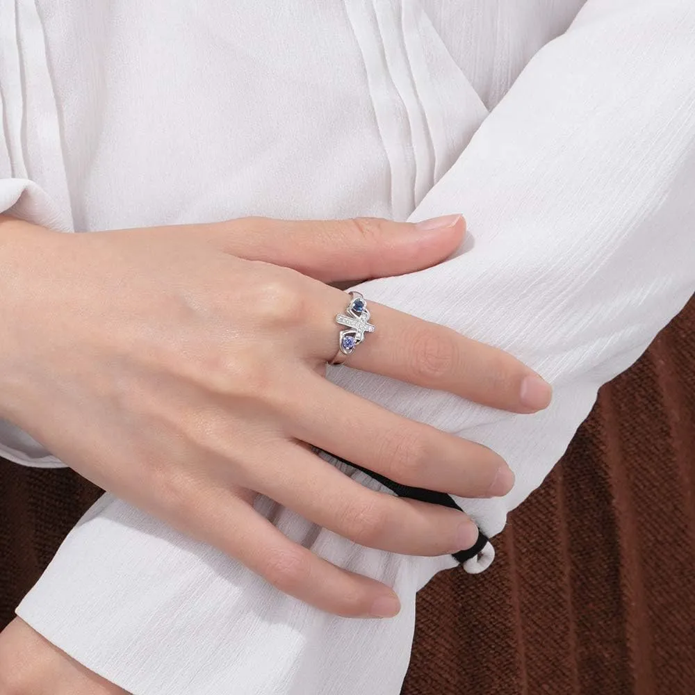 Personalized Promise Rings For HerCustom Couples Name Ring W/ 2 Simulated BirthstonesMother Rings- Stunning Sterling Silver Engagement And Wedding BandsValentine's Day Gift For Women. Sparkling Cubic