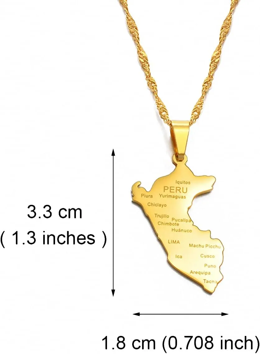 Peru Map Wity City Name Pendant Necklace Men Map Peru Stainless Steel Necklace