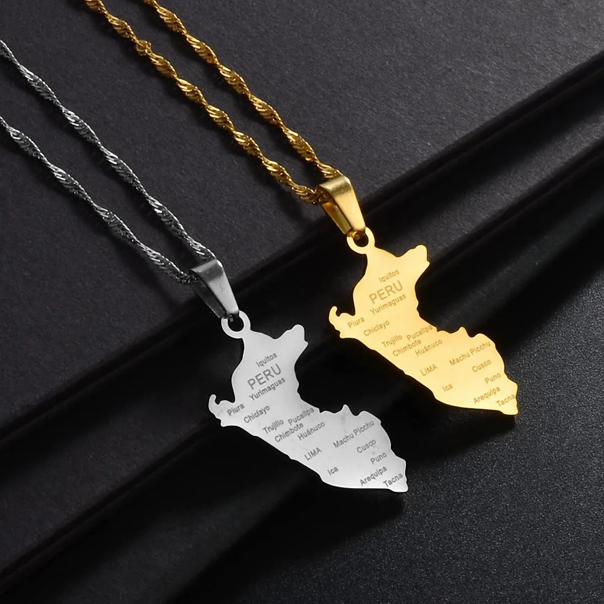 Peru Map Wity City Name Pendant Necklace Men Map Peru Stainless Steel Necklace