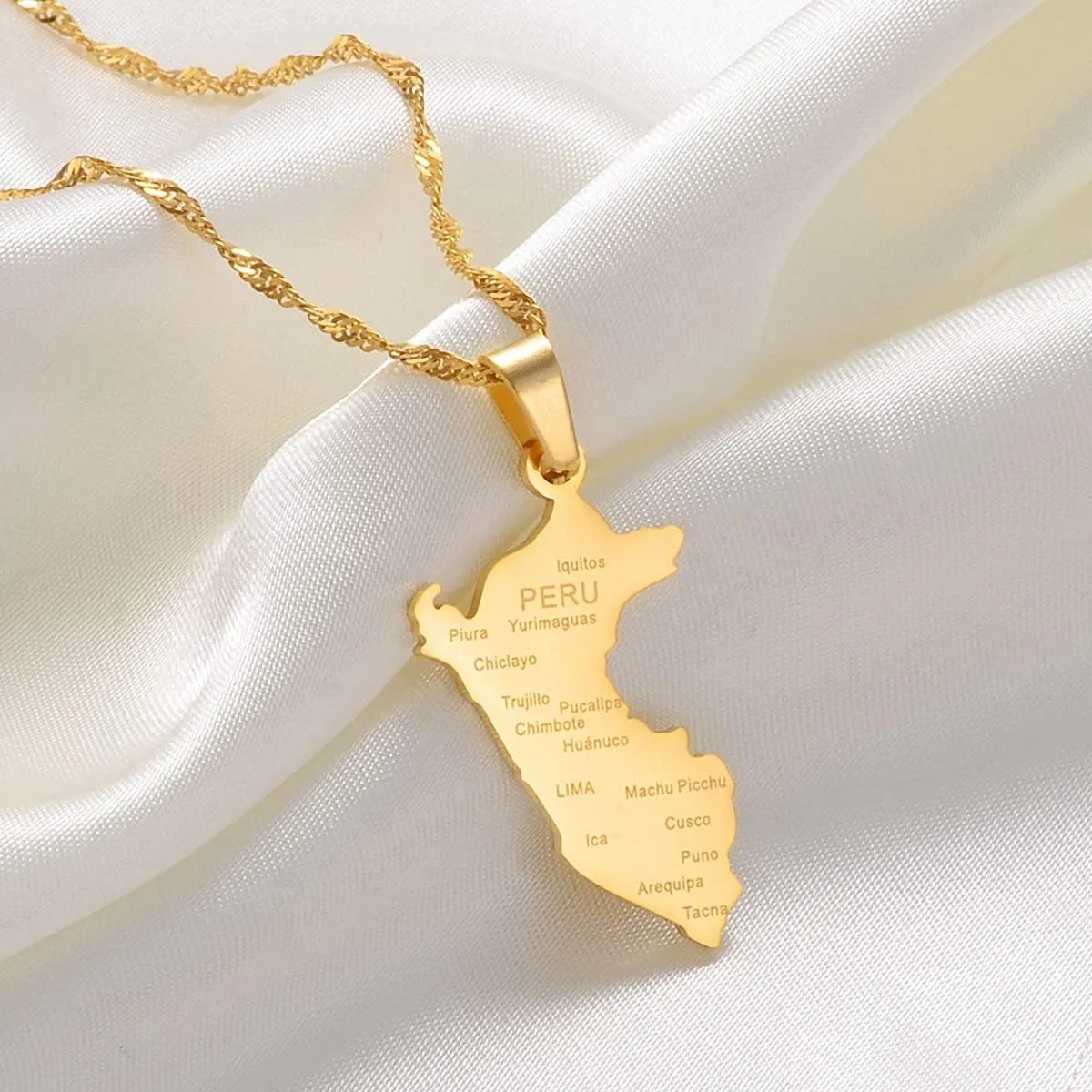 Peru Map Wity City Name Pendant Necklace Men Map Peru Stainless Steel Necklace