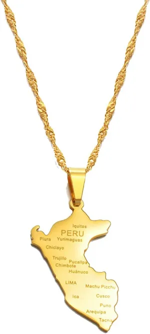 Peru Map Wity City Name Pendant Necklace Men Map Peru Stainless Steel Necklace