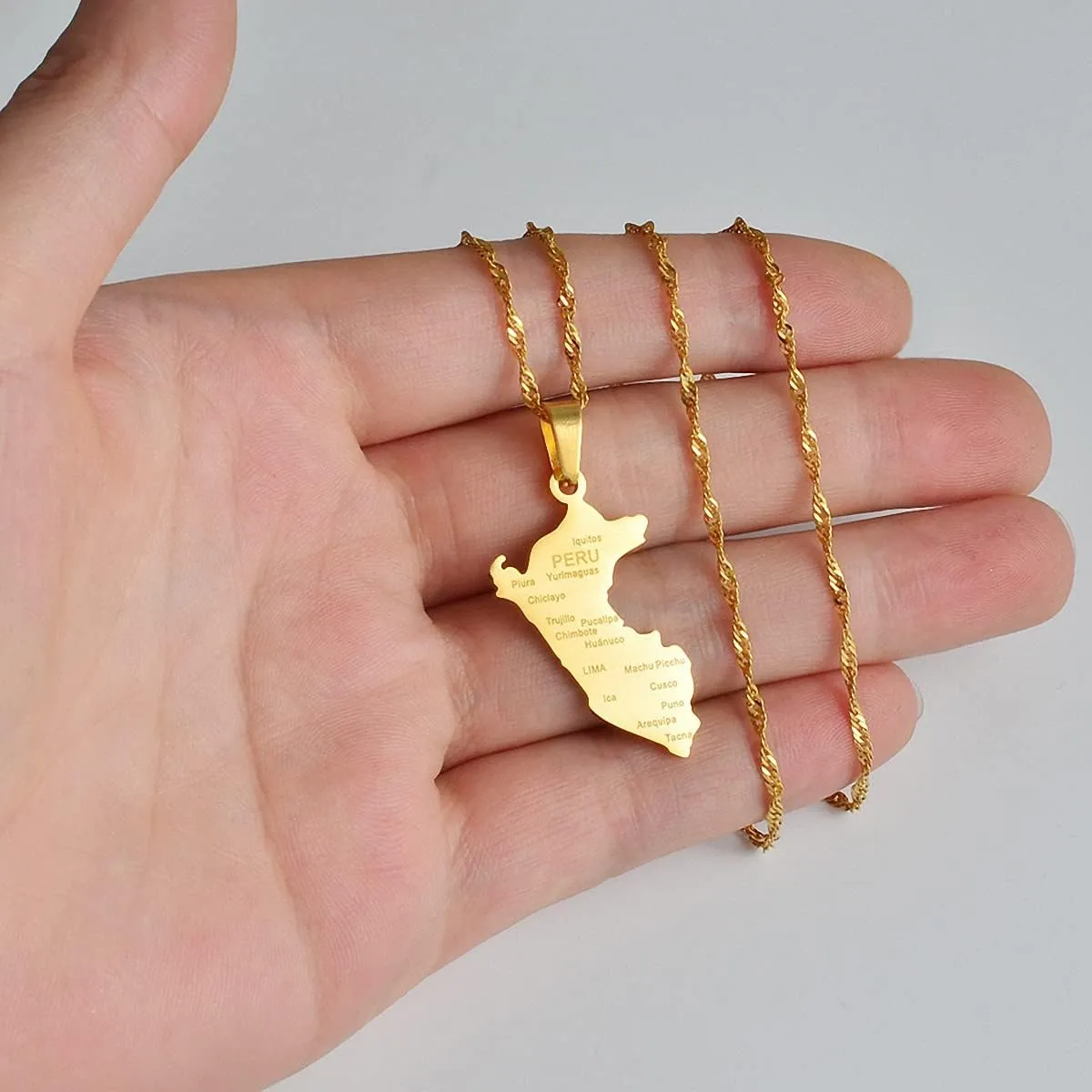 Peru Map Wity City Name Pendant Necklace Men Map Peru Stainless Steel Necklace