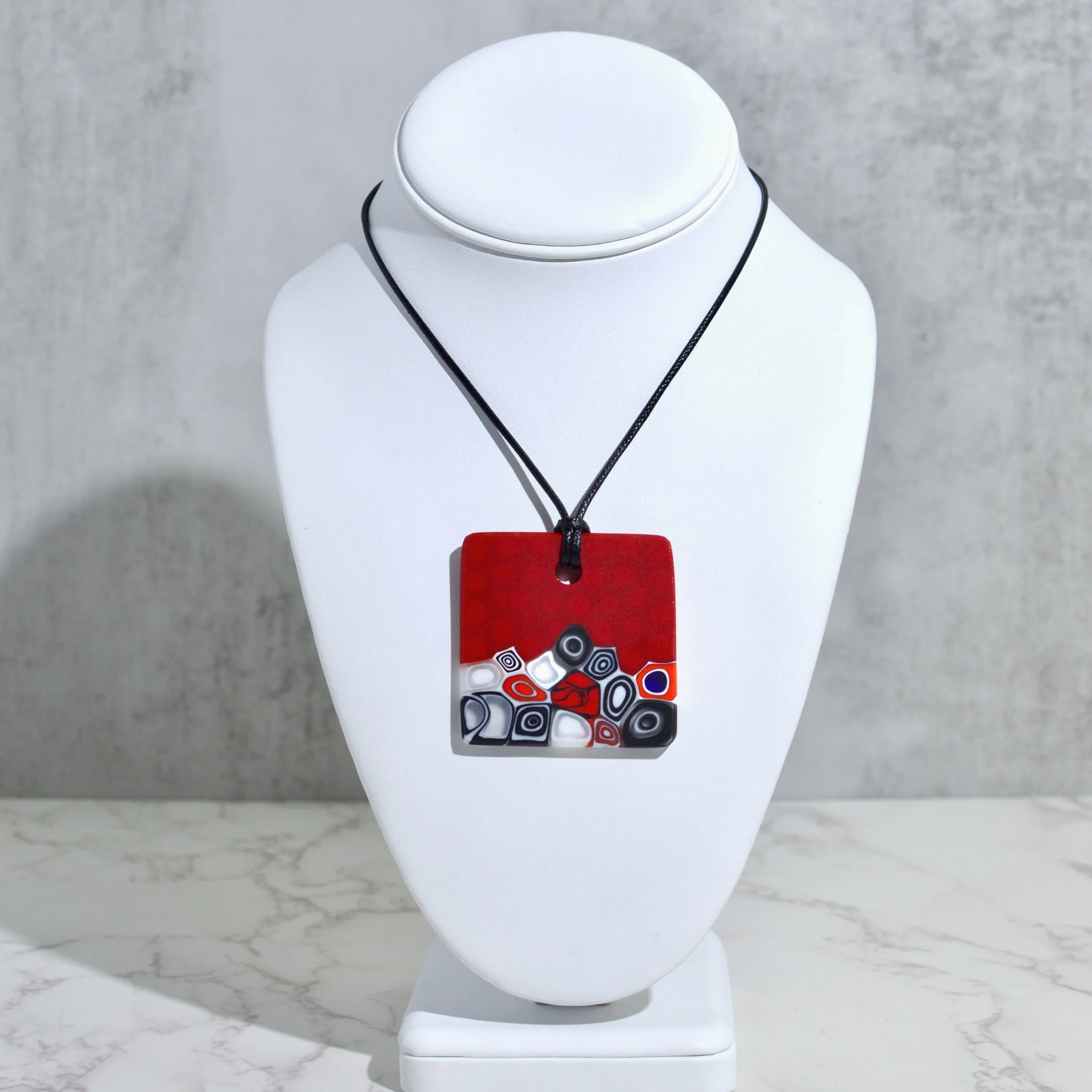 Piastra Millefiori Red Glass Pendant Necklace, Made in Italy