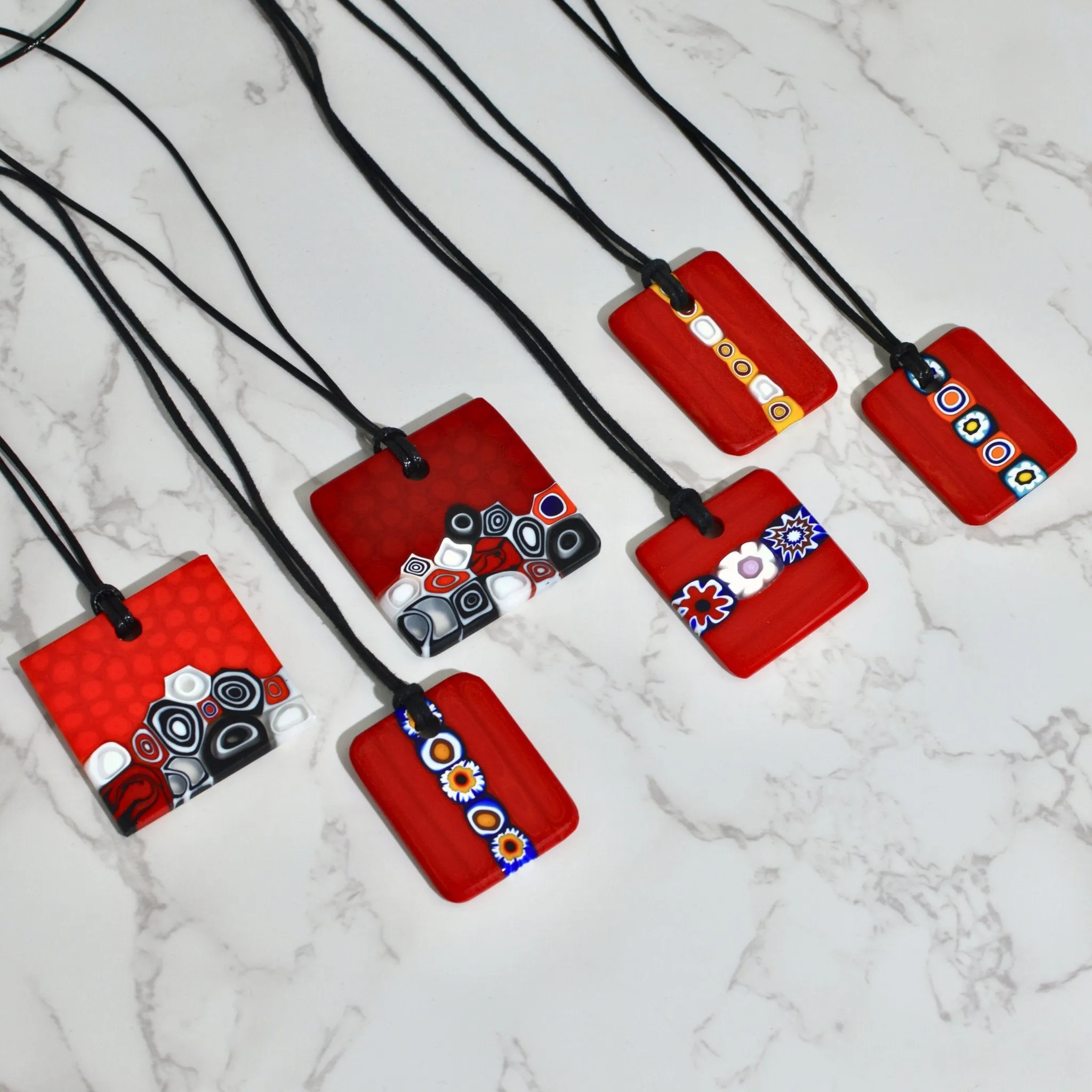 Piastra Millefiori Red Glass Pendant Necklace, Made in Italy