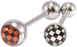 Pierce Plex Package of Two Tongue Barbell with Checker Board Design, Tongue ring with Unique designed ball.