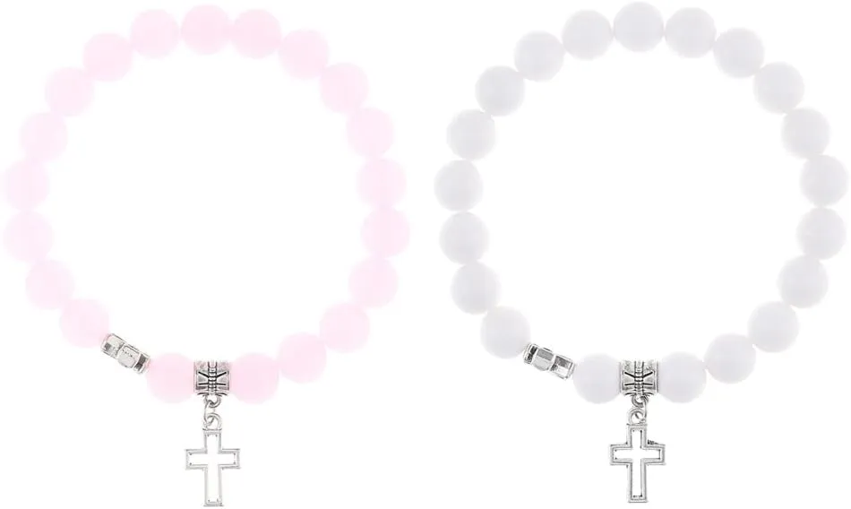 Pingyongchang Handmade Hollow Cross Beaded Couple Bracelets Friendship Matching Stretch Charm Bracelets Best Friends Trendy Christian Jewelry Gifts for Women Men