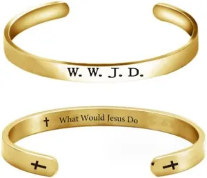 Pingyongchang Stainless Steel WWJD Bracelet Bracelets What Would Jesus Do Punk Engraved Cross Cuff Bracelet Christian Jesus Jewelry Gifts for Women Men