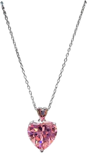 Pink Heart Necklace | 5 Carat Created Pink Heart Necklace For Women | Pink Diamond Necklace Genuine 925 Silver Non Tarnish Hypoallergenic 18 Inches