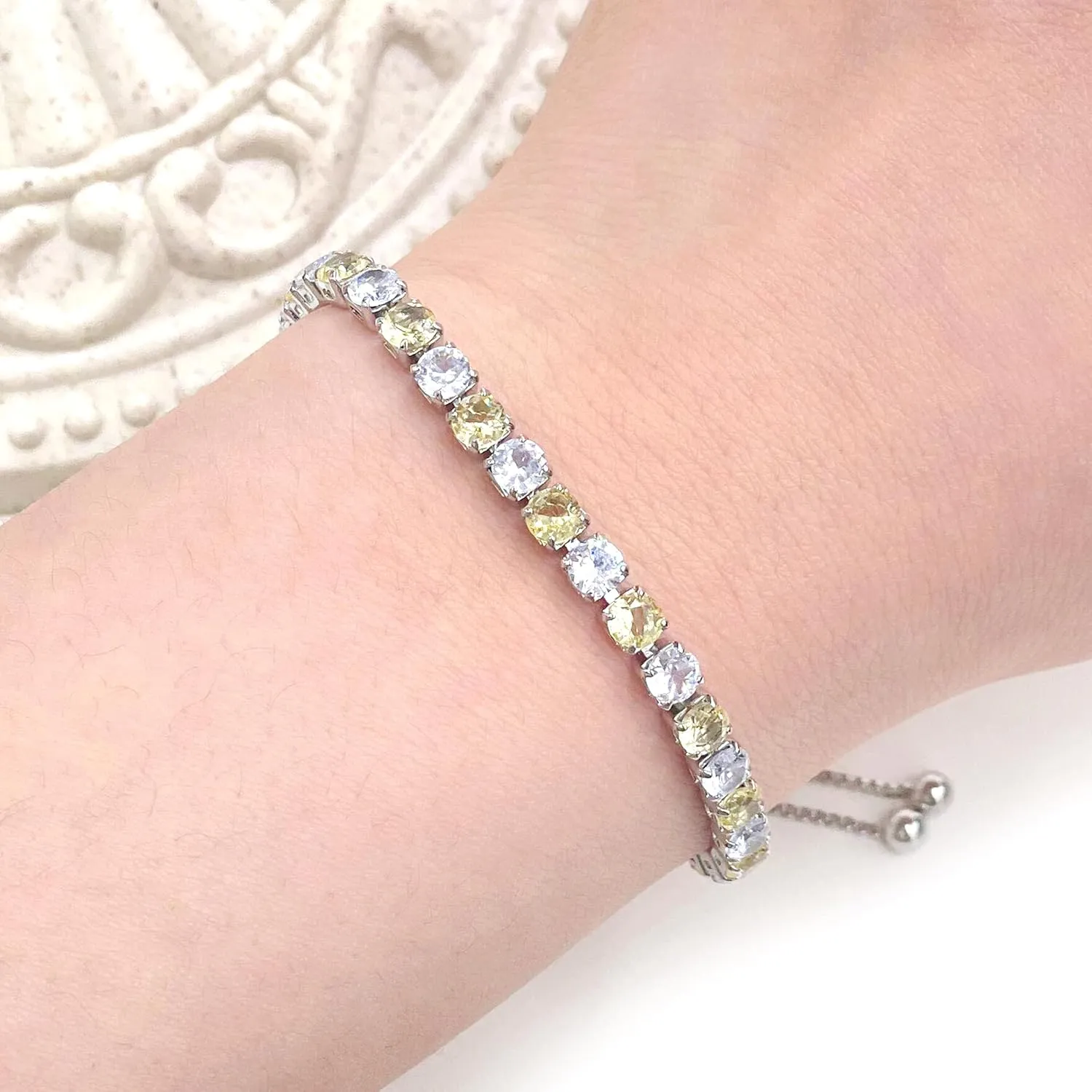 Platinum Plated Cubic Zirconia Adjustable Alternate Tennis Bracelets Trendy Jewelry Gift for Women YA4375