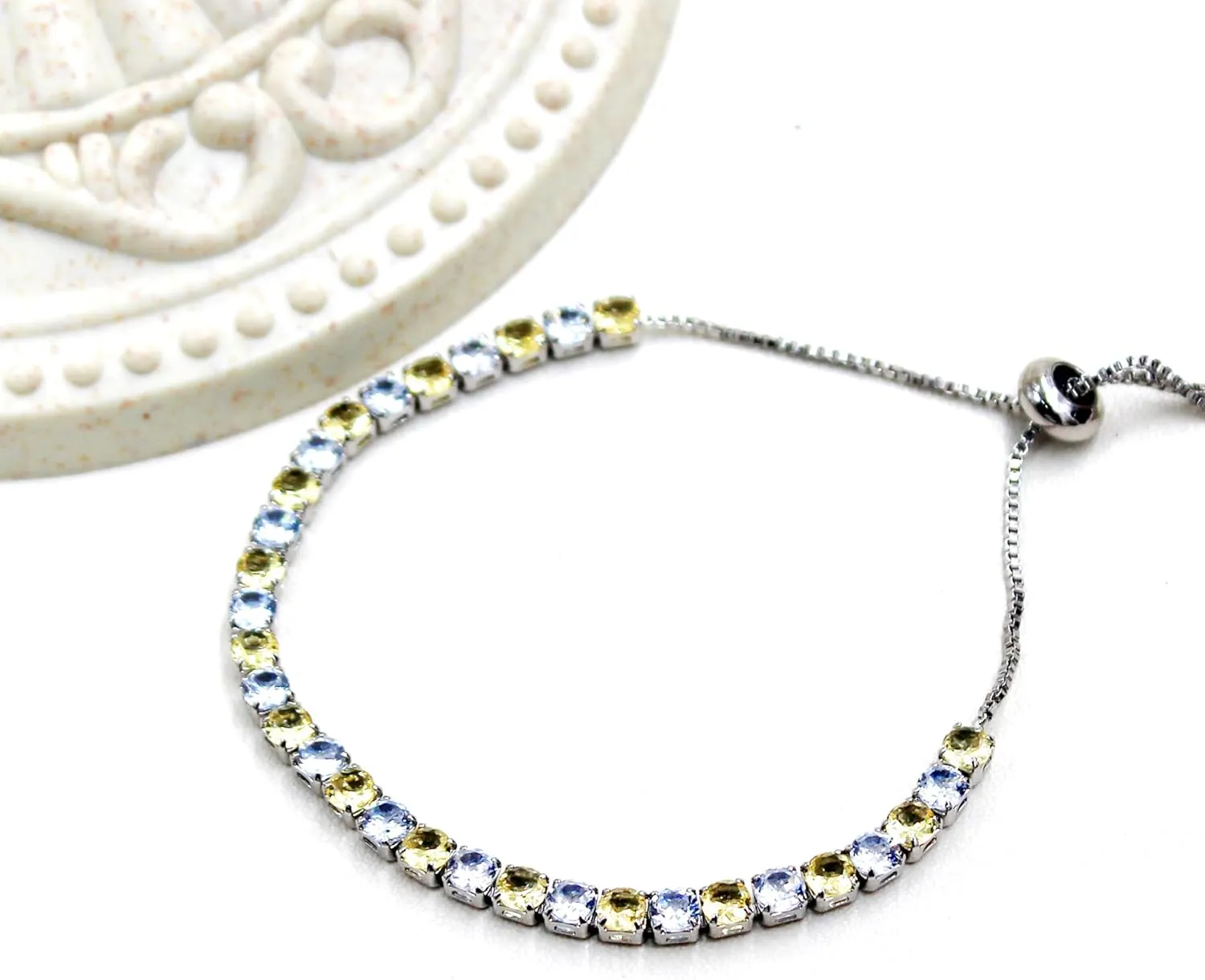 Platinum Plated Cubic Zirconia Adjustable Alternate Tennis Bracelets Trendy Jewelry Gift for Women YA4375