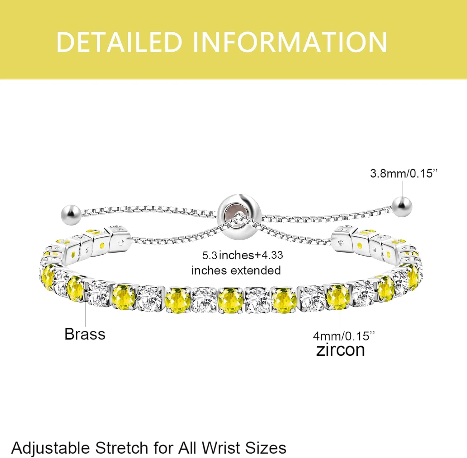 Platinum Plated Cubic Zirconia Adjustable Alternate Tennis Bracelets Trendy Jewelry Gift for Women YA4375