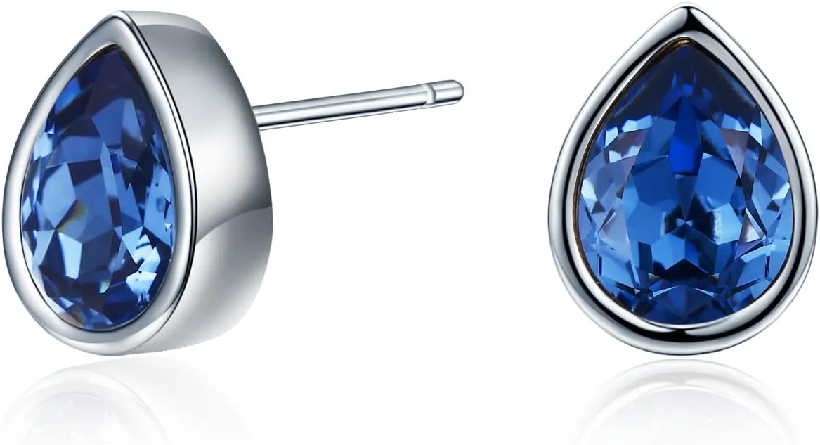 Platinum-Plated Teardrop Stud Earrings Made with Austrian Crystals for Women
