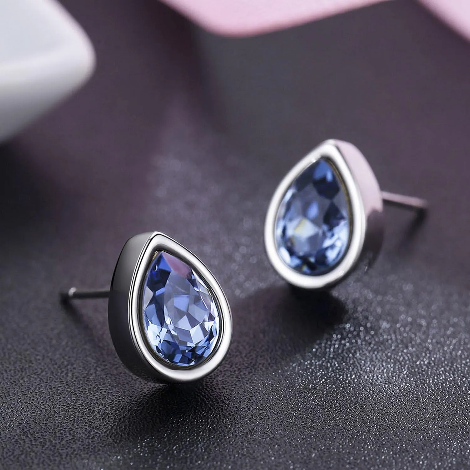 Platinum-Plated Teardrop Stud Earrings Made with Austrian Crystals for Women