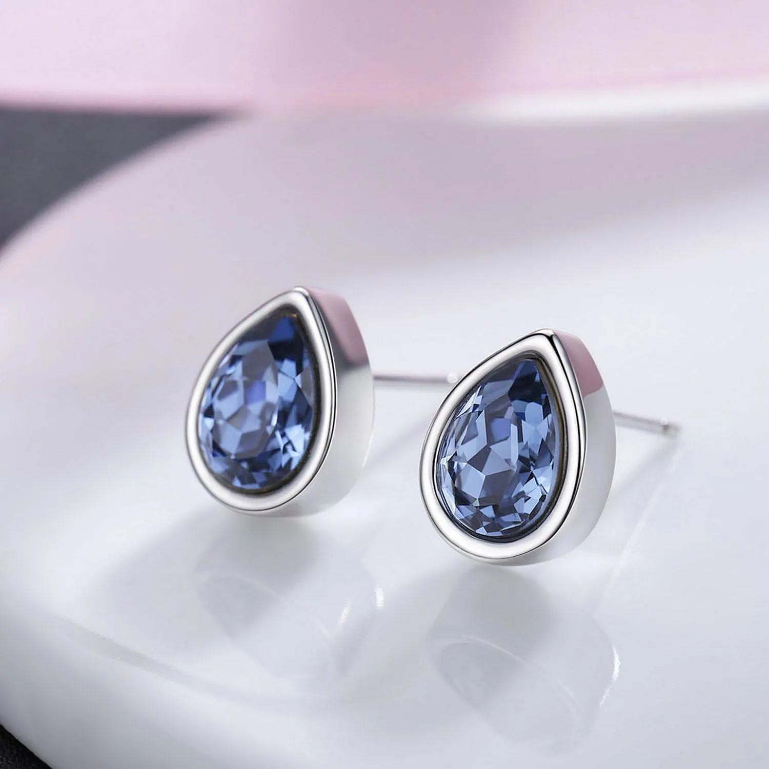 Platinum-Plated Teardrop Stud Earrings Made with Austrian Crystals for Women