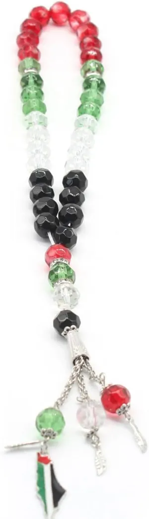 PLE Flag Rosary Bracelet Country Map Crystal Beads Bracelets Islamic Prayer Jewelry for Women Men Car Hanging Pendant