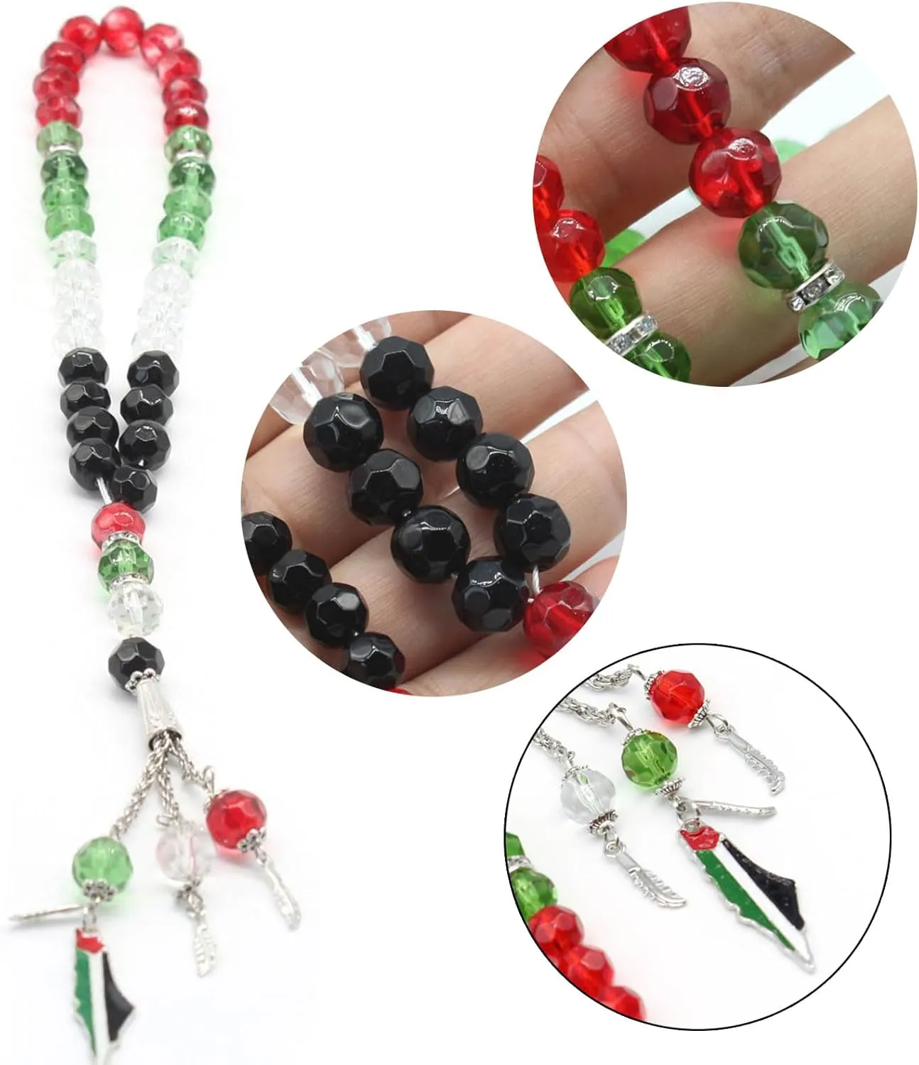 PLE Flag Rosary Bracelet Country Map Crystal Beads Bracelets Islamic Prayer Jewelry for Women Men Car Hanging Pendant