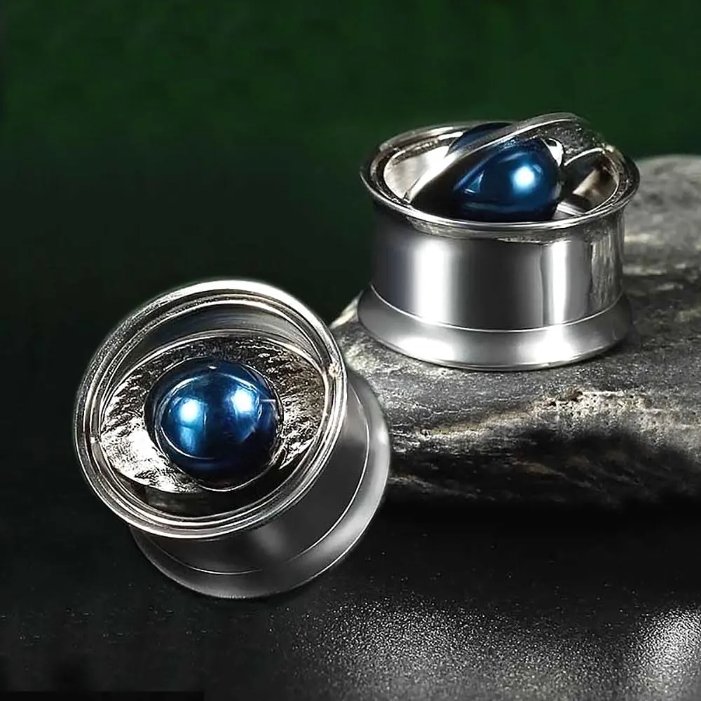 Plugs For Ears,Ear Tunnels1 Pair Blue Planet Ear Plugs Tunnels 316 Stainless Steel Ear Gauges Expander Fashion Piercing Body Jewelry