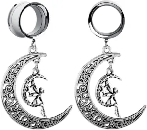 Plugs For Ears,Ear Tunnels1 Pair Moon Fairy Ear Gauges Dangle Ear Plugs Tunnels Hypoallergenic Stainless Steel Ear Expander Body Piercing Jewelry for Women