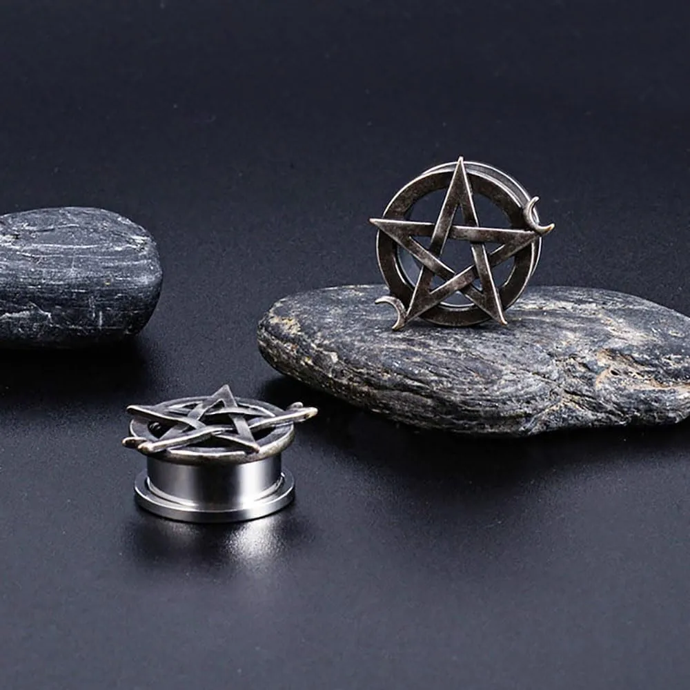 Plugs For Ears,Ear Tunnels1 Pair Retro Pentagram Ear Gauges Stainless Steel Ear Plugs Tunnels Stretcher Piercing Body Jewelry