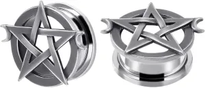 Plugs For Ears,Ear Tunnels1 Pair Retro Pentagram Ear Gauges Stainless Steel Ear Plugs Tunnels Stretcher Piercing Body Jewelry