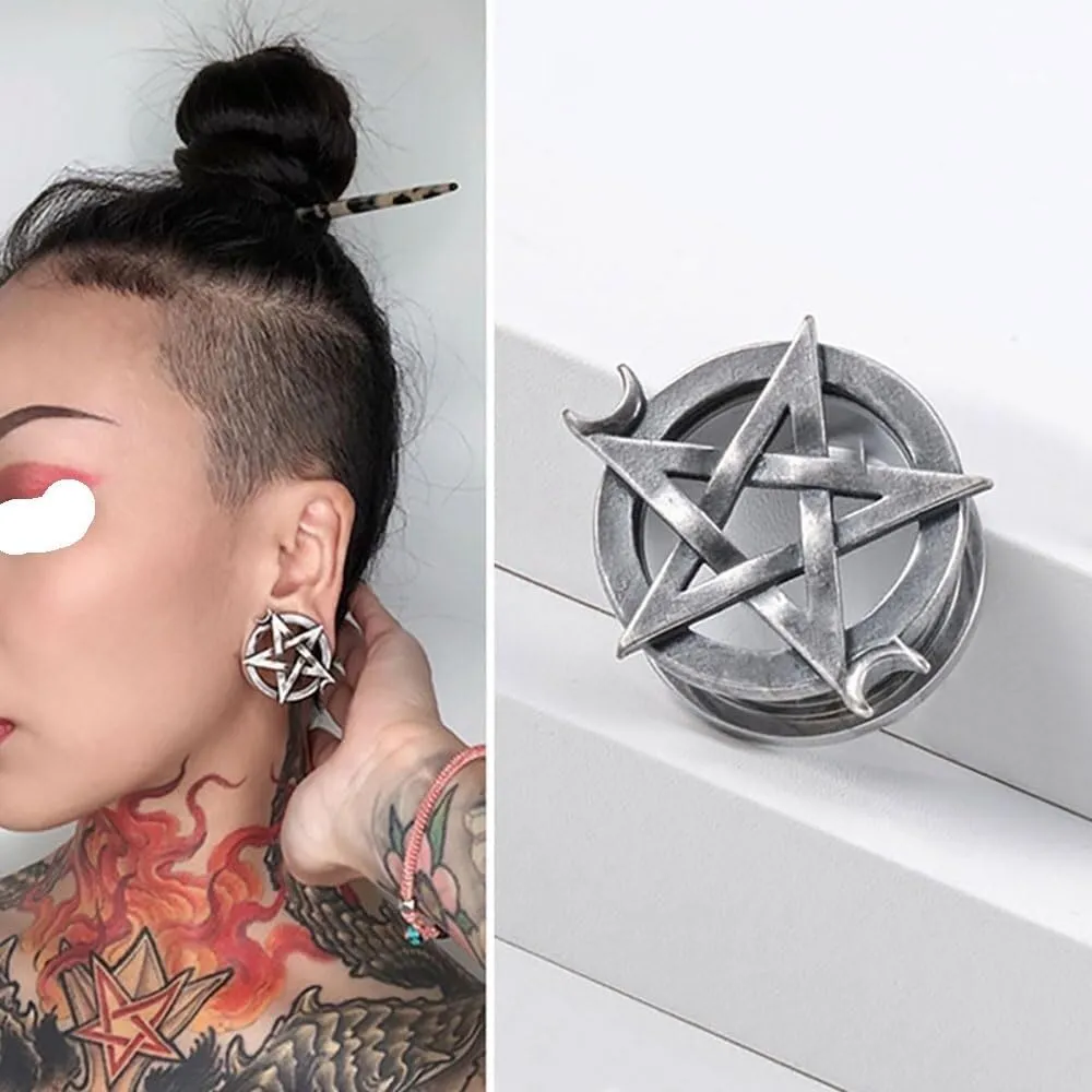 Plugs For Ears,Ear Tunnels1 Pair Retro Pentagram Ear Gauges Stainless Steel Ear Plugs Tunnels Stretcher Piercing Body Jewelry