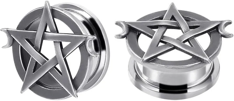 Plugs For Ears,Ear Tunnels1 Pair Retro Pentagram Ear Gauges Stainless Steel Ear Plugs Tunnels Stretcher Piercing Body Jewelry