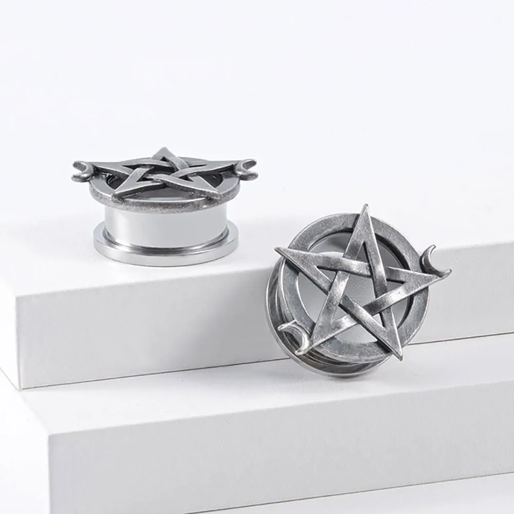 Plugs For Ears,Ear Tunnels1 Pair Retro Pentagram Ear Gauges Stainless Steel Ear Plugs Tunnels Stretcher Piercing Body Jewelry