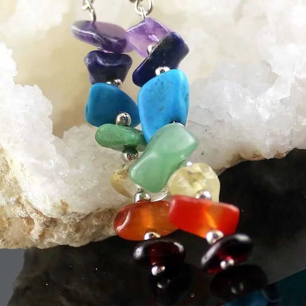 Plugs For Ears,Ear Tunnels2 PCS Handmade 7 Chakra Stones Healing Crystals Dangle Ear Plugs Tunnels 316L Stainless Steel Gauges Piercing Body Jewelry 6mm-25mm 2g-1"