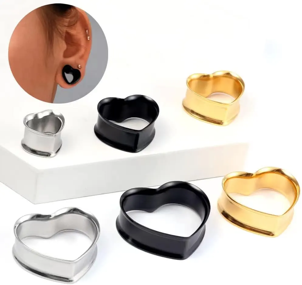 Plugs For Ears,Ear Tunnels2 PCS Heart-Shaped Tunnels Ear Stretcher 316L Stainless Steel Ear Plugs Ear Tunnels Gauges Stretcher Expander 8mm-30mm