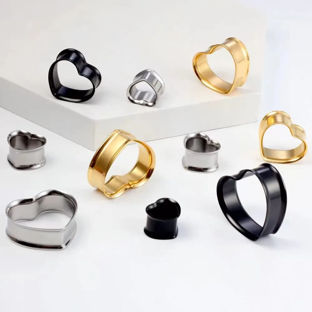 Plugs For Ears,Ear Tunnels2 PCS Heart-Shaped Tunnels Ear Stretcher 316L Stainless Steel Ear Plugs Ear Tunnels Gauges Stretcher Expander 8mm-30mm