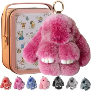 Pomlulu Bunny Keychain with Tin Box, Handmade Soft Bunny Lulu Charms, Cute Gifts for Women & Teens