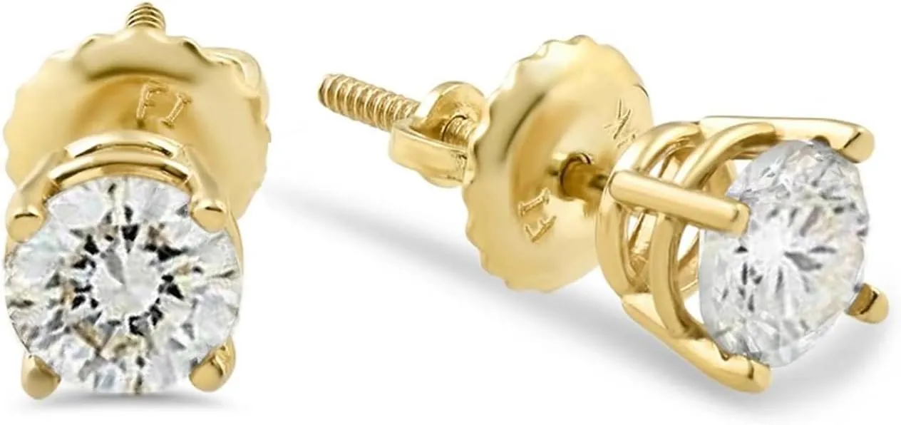 Pompeii 1/4 Ct Diamond Screw Back Studs 14k Yellow Gold Lab Grown Eco Friendly (((G-H)),SI(1)-SI(2))