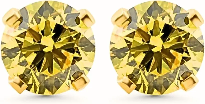 Pompeii .40-1.00 Ct TW Fancy Yellow Round Diamond Studs in 14k Gold Lab Grown Earrings (Fancy Yellow,VS2-SI1)