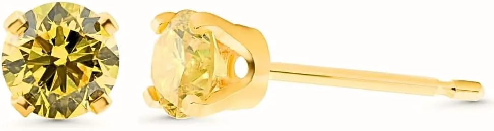 Pompeii .40-1.00 Ct TW Fancy Yellow Round Diamond Studs in 14k Gold Lab Grown Earrings (Fancy Yellow,VS2-SI1)